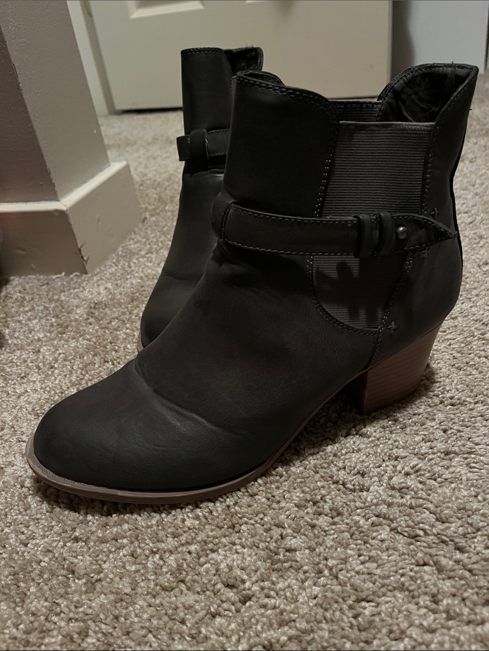 Women's Dark Gray Ankle Boots with Low Block Heel